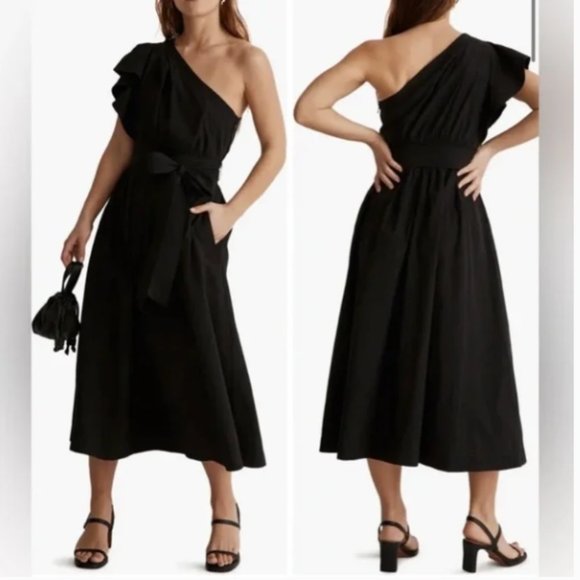 Madewell Dresses & Skirts - Madewell Brooke One Shoulder Ruffle Midi Dress Black Size 2 NEW